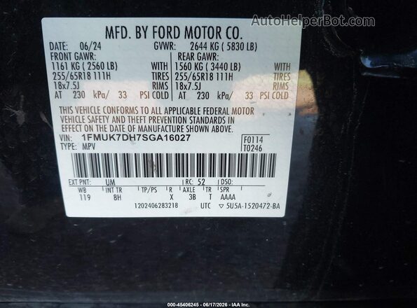 1FMUK7DH7SGA16027 2025 FORD EXPLORER Black Вид підкапотного простору