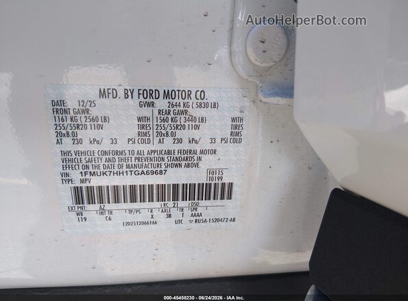 1FMUK7HH1TGA69687 2026 FORD EXPLORER Белый Вид подкапотного пространства