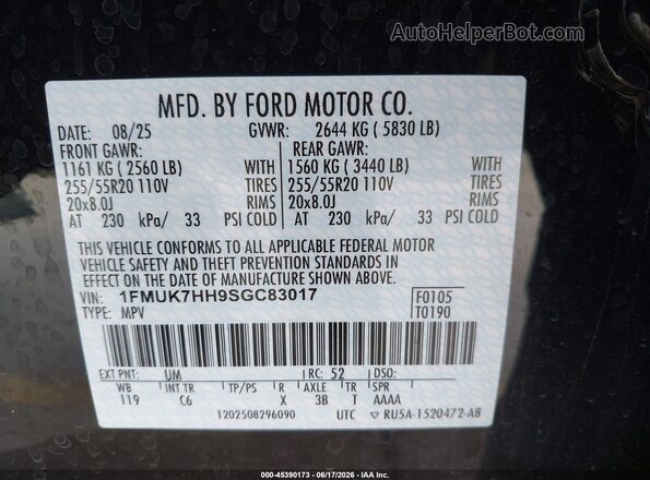 1FMUK7HH9SGC83017 2025 FORD EXPLORER Черный Вид подкапотного пространства
