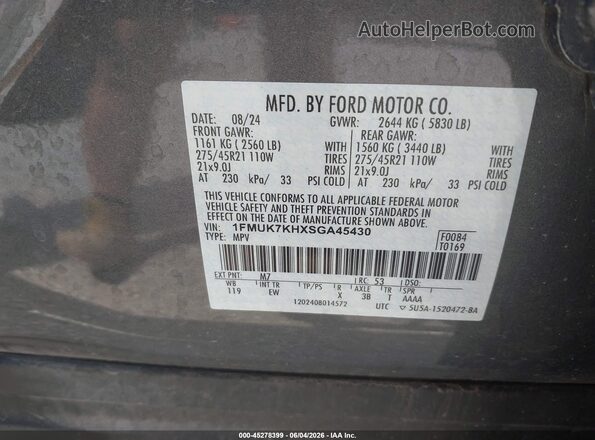 1FMUK7KHXSGA45430 2025 FORD EXPLORER Gray Շարժիչի բաժամունքի տեսք