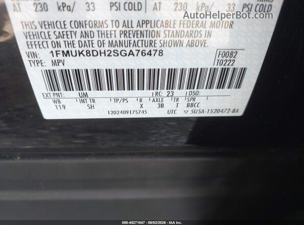 1FMUK8DH2SGA76478 2025 FORD EXPLORER Black ძრავის განყოფილების ხედი