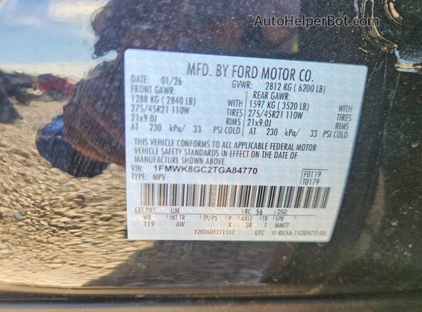 1FMWK8GC2TGA84770 2026 FORD EXPLORER Black VIN კოდის სტიკერის ხედი