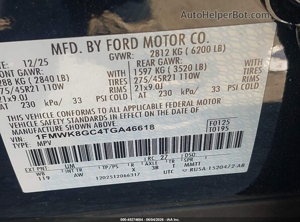 1FMWK8GC4TGA46618 2026 FORD EXPLORER Black 