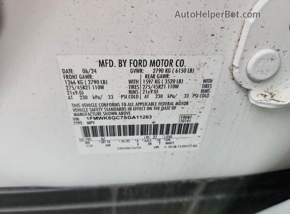 1FMWK8GC7SGA11263 2025 FORD EXPLORER White 