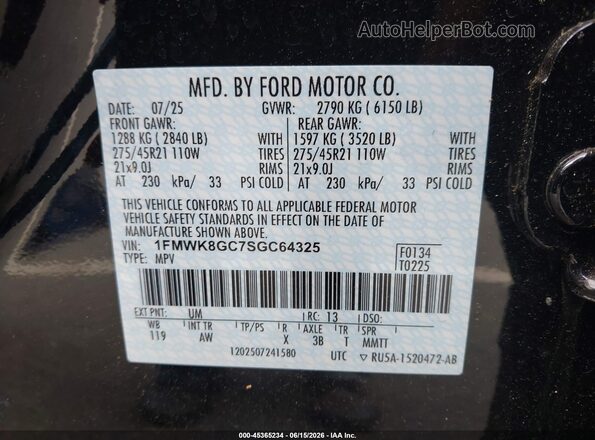 1FMWK8GC7SGC64325 2025 FORD EXPLORER Черный Вид подкапотного пространства