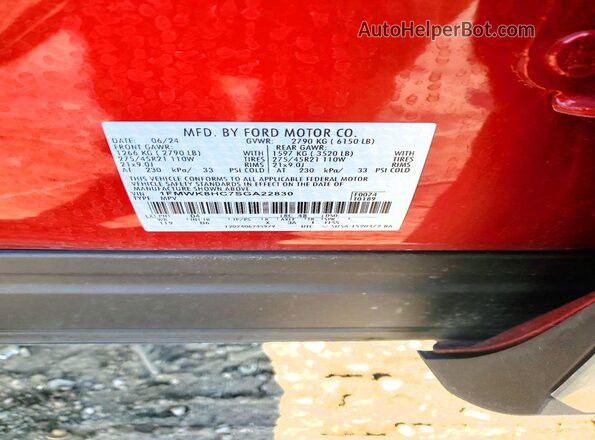 1FMWK8HC7SGA22830 2025 FORD EXPLORER Red VIN კოდის სტიკერის ხედი