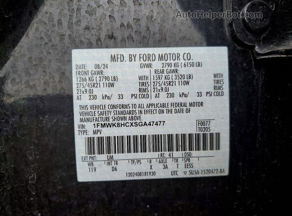 1FMWK8HCXSGA47477 2025 FORD EXPLORER Black Vista interior de 360 grados