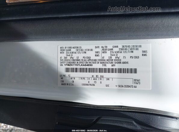 1FMZK1Y87LKA84890 2020 FORD TRANSIT-150 PASSENGER VAN Белый Вид подкапотного пространства