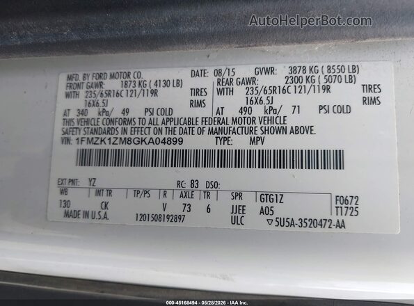 1FMZK1ZM8GKA04899 2016 FORD TRANSIT-150 Белый Вид подкапотного пространства