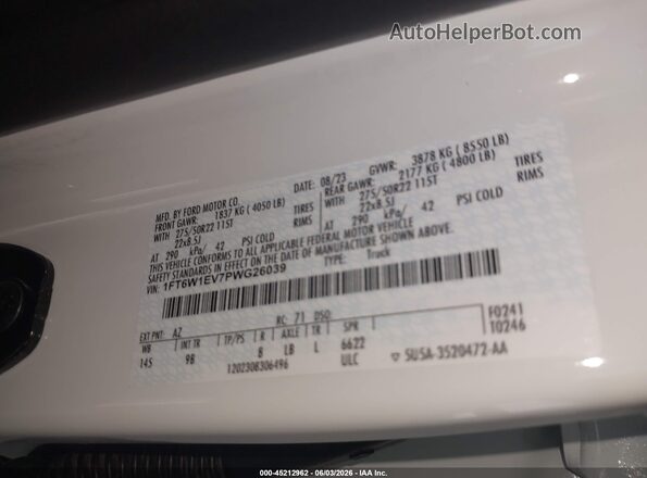 1FT6W1EV7PWG26039 2023 FORD F-150 LIGHTNING White Widok komory silnika