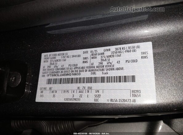 1FT6W3LU4SWG16633 2025 FORD F-150 LIGHTNING Gray Вид підкапотного простору