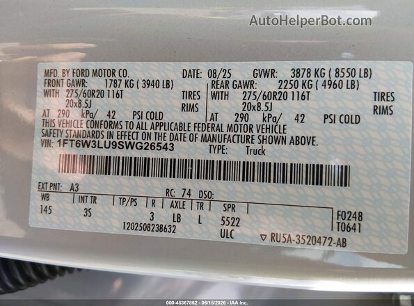 1FT6W3LU9SWG26543 2025 FORD F-150 LIGHTNING Light Blue Вид подкапотного пространства