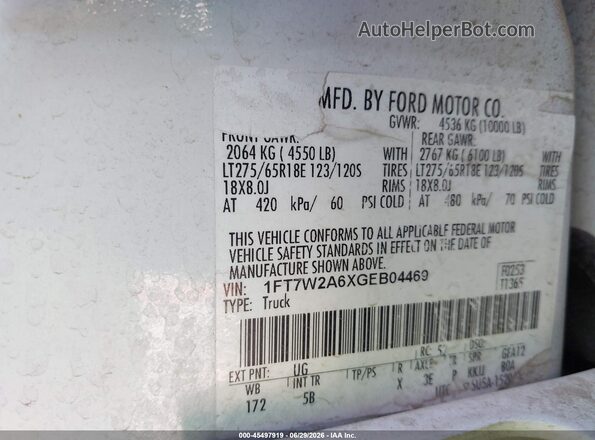 1FT7W2A6XGEB04469 2016 FORD F-250 White Շարժիչի բաժամունքի տեսք