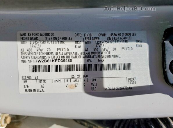 1FT7W2B61KED39480 2019 FORD F250 White Engine compartment view