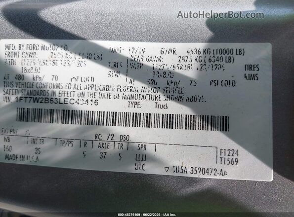 1FT7W2B63LEC43416 2020 FORD F-250 Silver ძრავის განყოფილების ხედი