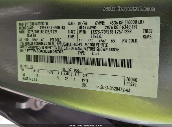 1FT7W2B63LEE05707 2020 FORD F-250 Silver ძრავის განყოფილების ხედი