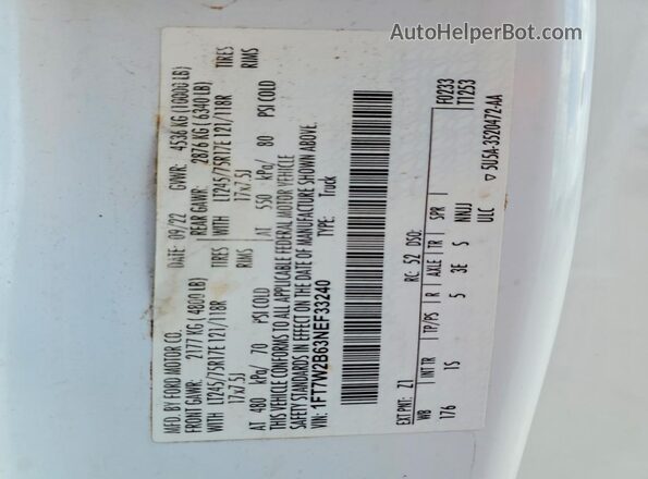 1FT7W2B63NEF33240 2022 FORD F250 White 