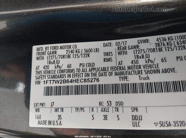 1FT7W2B64HEC85276 2017 FORD F-250 Black Vista del compartimento del motor