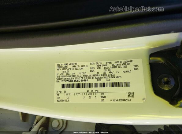 1FT7W2B64KEC60580 2019 FORD F-250 White ძრავის განყოფილების ხედი