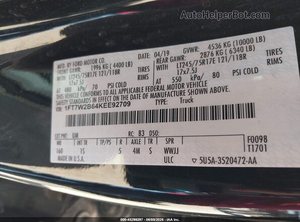 1FT7W2B64KEE92709 2019 FORD F-250 Black 