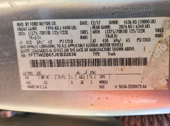 1FT7W2B65JEB22836 2018 FORD F250 Silver 