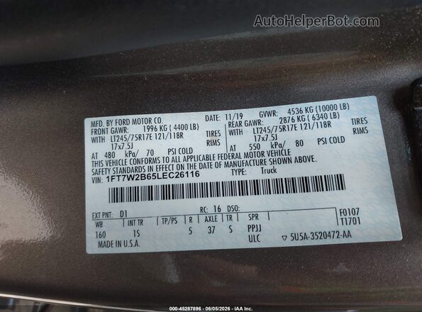 1FT7W2B65LEC26116 2020 FORD F-250 Gray Vista del compartimento del motor