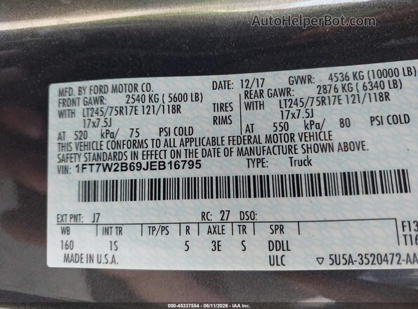 1FT7W2B69JEB16795 2018 FORD F-250 Silver Engine compartment view