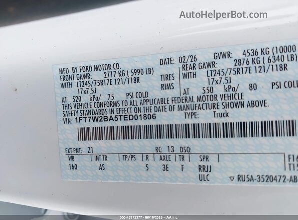 1FT7W2BA5TED01806 2026 FORD F-250 White Engine compartment view