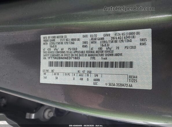 1FT7W2BN0NED71803 2022 FORD F-250 Gray Շարժիչի բաժամունքի տեսք