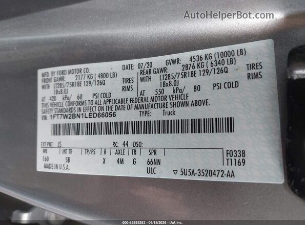1FT7W2BN1LED66056 2020 FORD F-250 Silver ძრავის განყოფილების ხედი
