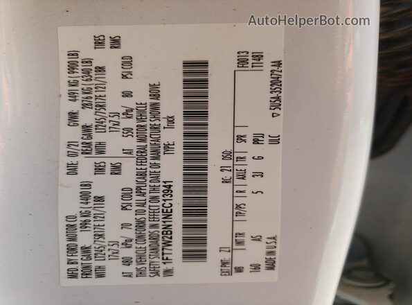 1FT7W2BN1NEC13941 2022 FORD F250 White 