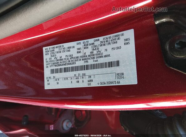 1FT7W2BNXNED69203 2022 FORD F-250 Red Engine compartment view