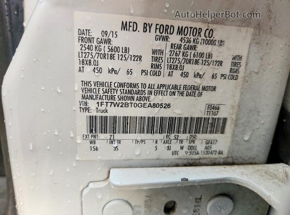 1FT7W2BT0GEA80526 2016 FORD F250 White Շարժիչի բաժամունքի տեսք