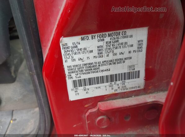 1FT7W2BT0GEC80452 2016 FORD F-250 Red Engine compartment view