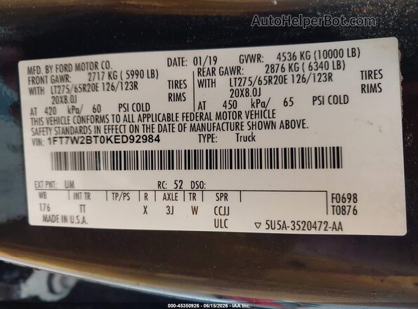 1FT7W2BT0KED92984 2019 FORD F-250 Black Շարժիչի բաժամունքի տեսք
