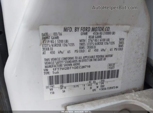 1FT7W2BT1GEC28716 2016 FORD F-250 White Engine compartment view
