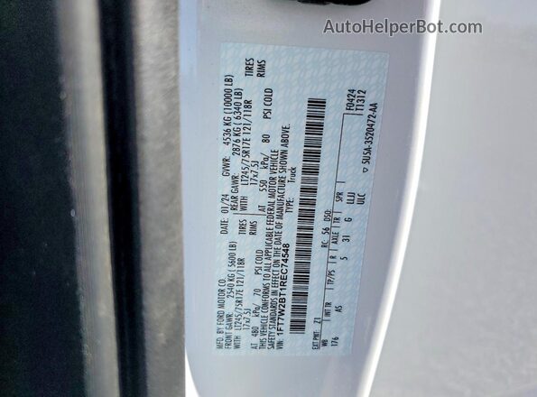 1FT7W2BT1REC74548 2024 FORD F250 White VIN კოდის სტიკერის ხედი