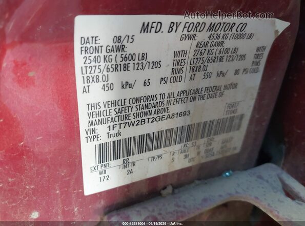 1FT7W2BT2GEA81693 2016 FORD F-250 Red Շարժիչի բաժամունքի տեսք