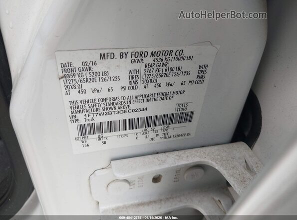 1FT7W2BT3GEC02344 2016 FORD F-250 White Vista del compartimento del motor
