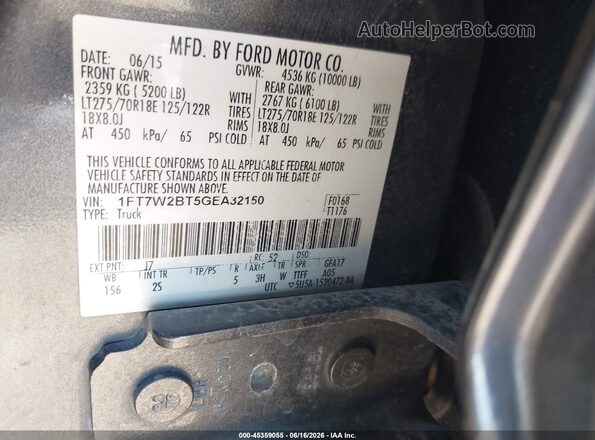 1FT7W2BT5GEA32150 2016 FORD F-250 Gray Вид підкапотного простору