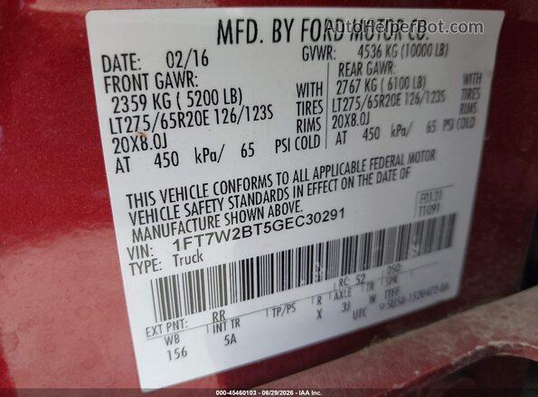 1FT7W2BT5GEC30291 2016 FORD F-250 Red Engine compartment view