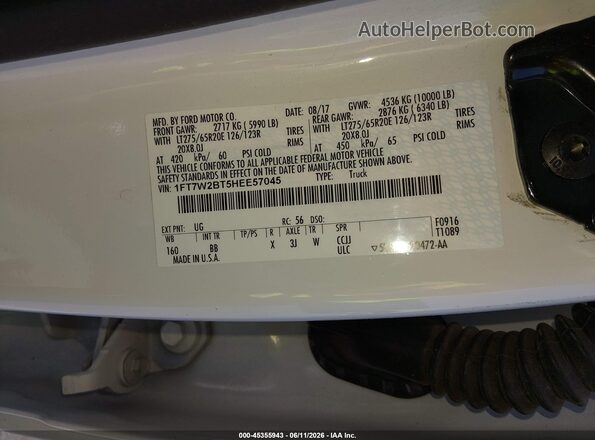 1FT7W2BT5HEE57045 2017 FORD F-250 White Widok komory silnika