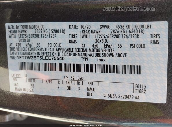 1FT7W2BT5LEE75540 2020 FORD F-250 Gray Engine compartment view