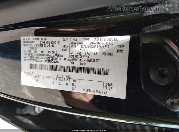 1FT7W2BT6JEB50926 2018 FORD F-250 Black Вид підкапотного простору
