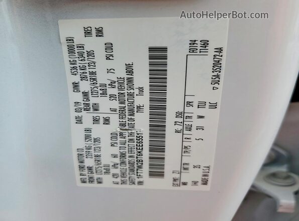 1FT7W2BT6KEE65517 2019 FORD F250 White Widok komory silnika