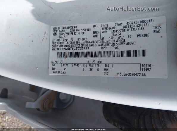 1FT7W2BT6LEC26793 2020 FORD F-250 White Вид підкапотного простору