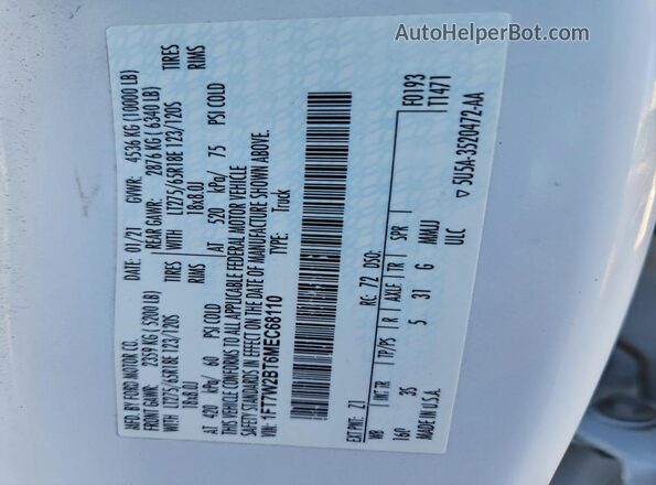 1FT7W2BT6MEC68110 2021 FORD F250 White VIN sticker view