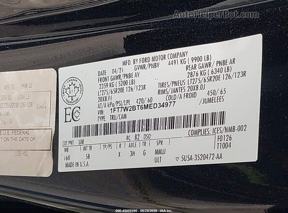 1FT7W2BT6MED34977 2021 FORD F-250 Black Vista del compartimento del motor
