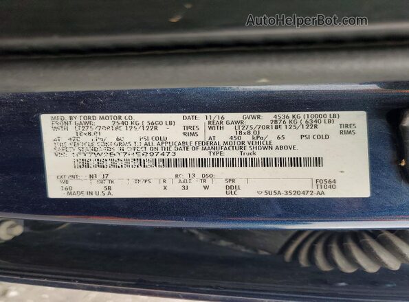 1FT7W2BT7HEB97473 2017 FORD F250 Blue Вид наклейки з VIN-кодом