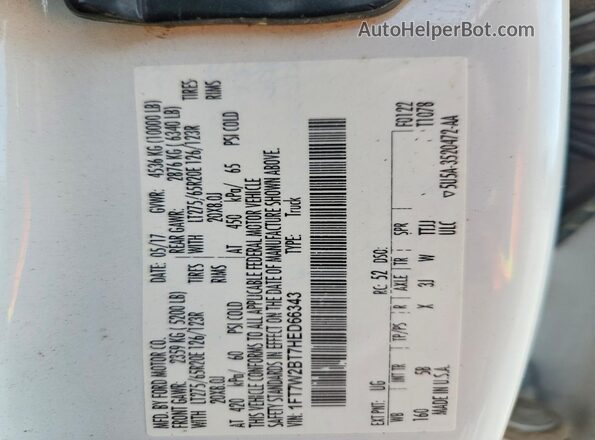 1FT7W2BT7HED66343 2017 FORD F250 White Vista del compartimento del motor